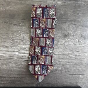 Structure Tie Mens Multicolor Architectural Buildings Silk Made USA Abstract Art